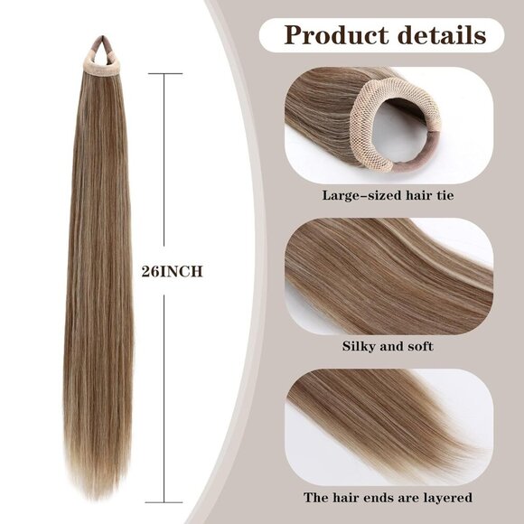Ponytail Extensions 28" Long Straight Ponytail Extension Synthetic Pony Tails Ha - Picture 3 of 7